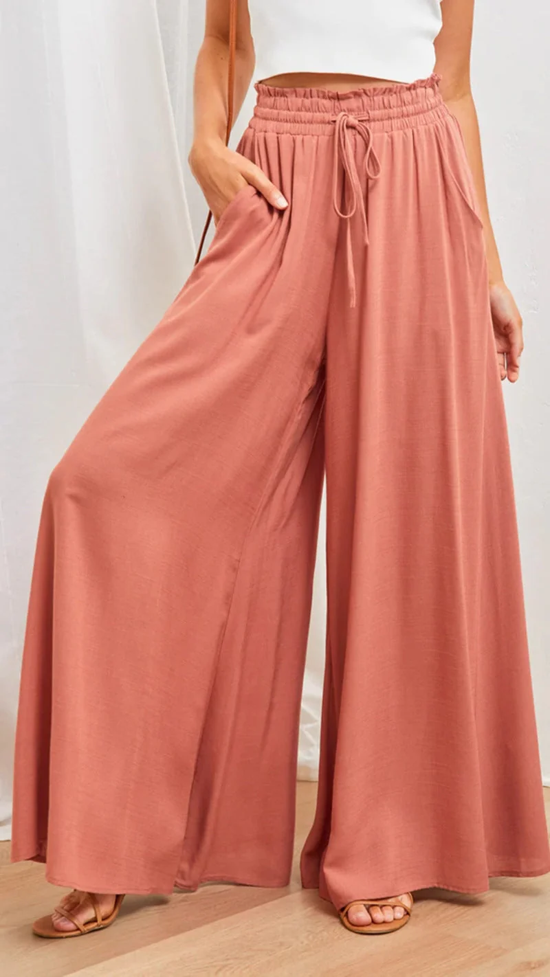 Elastischer Gürtel Weites Bein Hohe Taille Hose