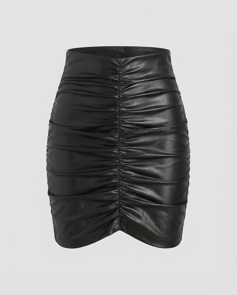 Damen Provokante Raffung Wetlook-Minirock