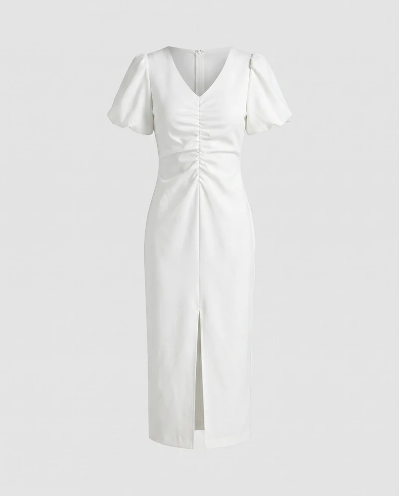 Damen Midi-Kleid mit Rüschendetails und schickem Schlitz