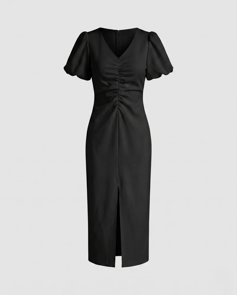 Damen Midi-Kleid mit Rüschendetails und schickem Schlitz