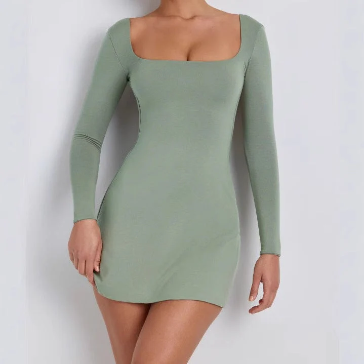 Damen elegantes Minikleid mit weitem U-Ausschnitt und langen Ärmeln Nord Taschen