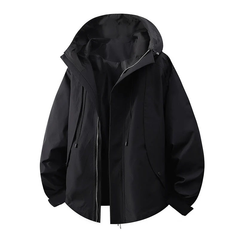 Damen winddichte Übergangsjacke mit Kapuze und verstellbarem Kordelzug