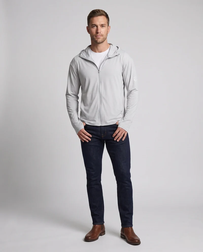 Herren UV-Schutzjacke mit abnehmbarer Kapuze und atmungsaktivem Design