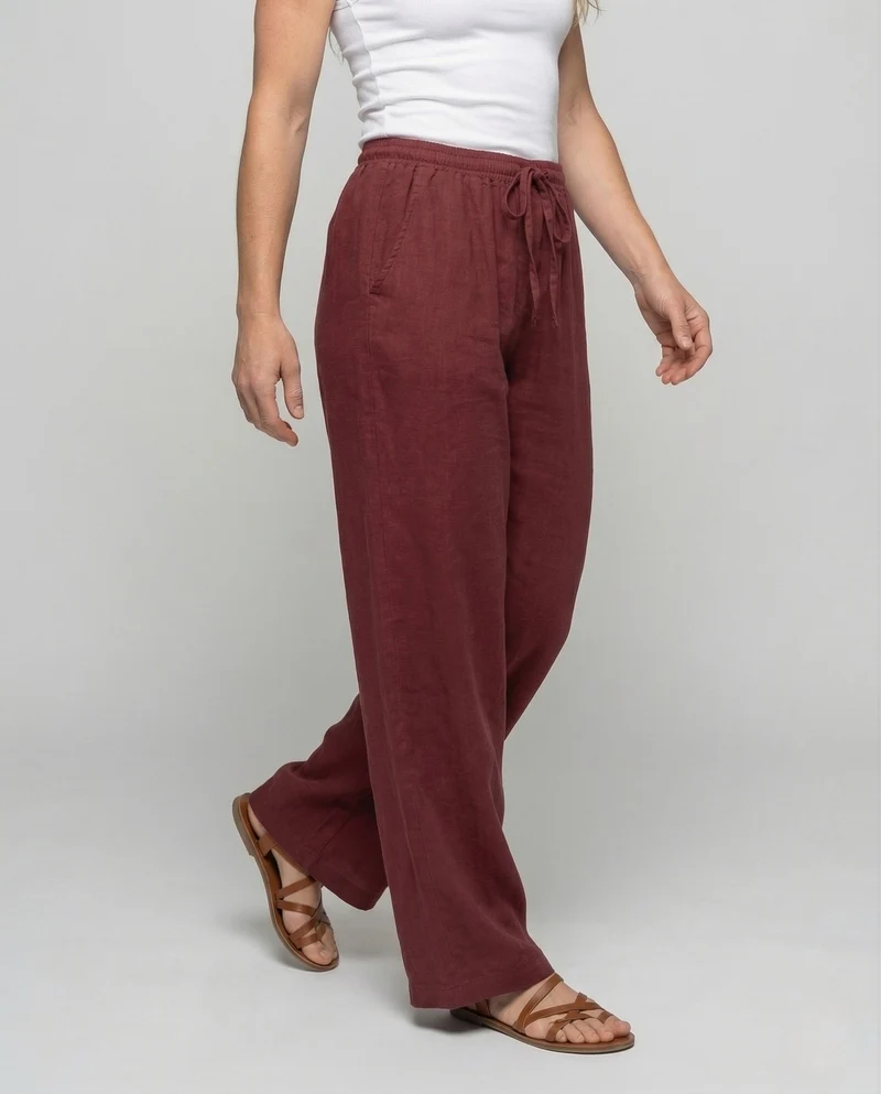 Damen Leinen Hose Kordelzug