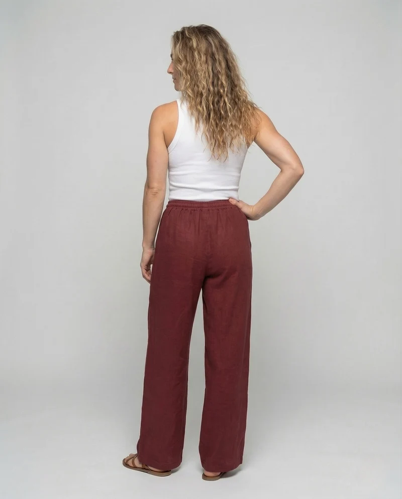 Damen Leinen Hose Kordelzug