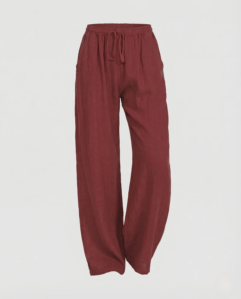 Damen Leinen Hose Kordelzug