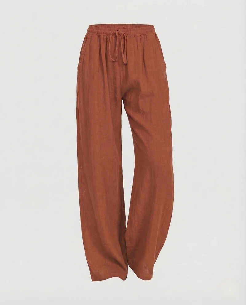Damen Leinen Hose Kordelzug