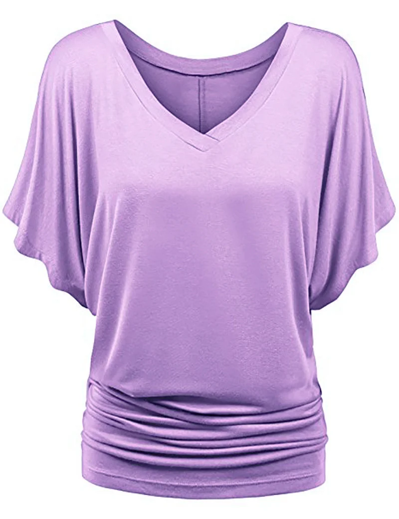 Damen lässiges V-Ausschnitt T-Shirt mit drapiertem Saum