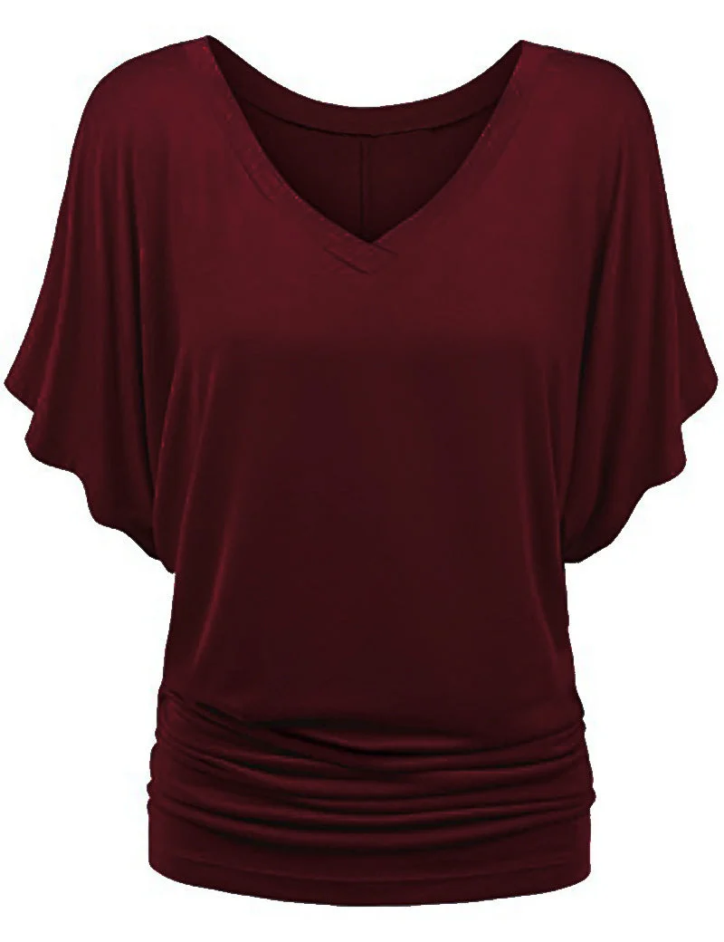 Damen lässiges V-Ausschnitt T-Shirt mit drapiertem Saum