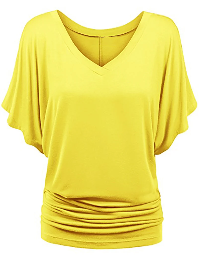 Damen lässiges V-Ausschnitt T-Shirt mit drapiertem Saum