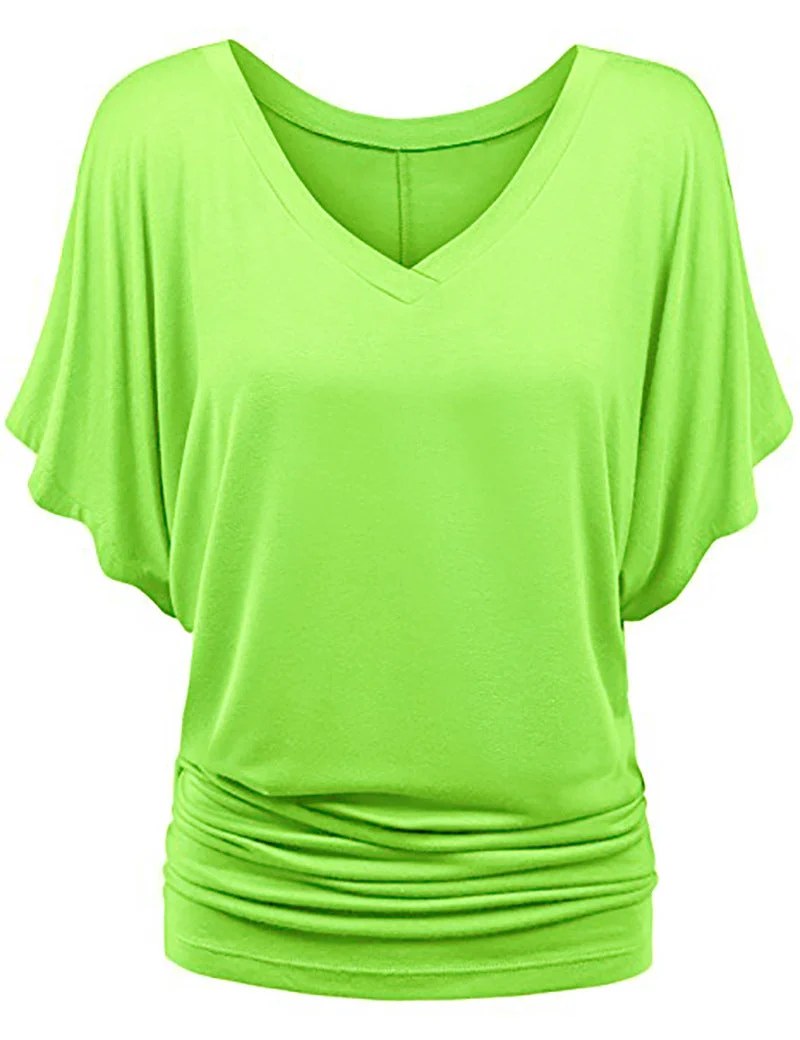 Damen lässiges V-Ausschnitt T-Shirt mit drapiertem Saum
