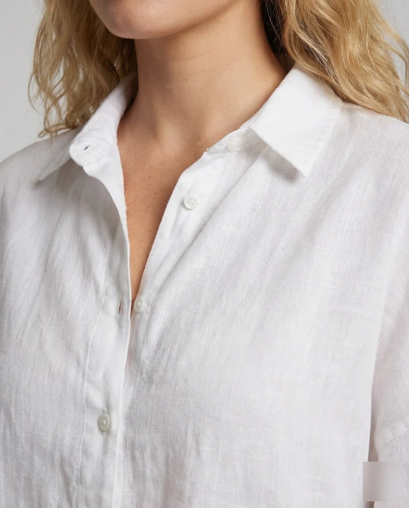 Damen Kaftan-Leinenbluse Krempelärmel