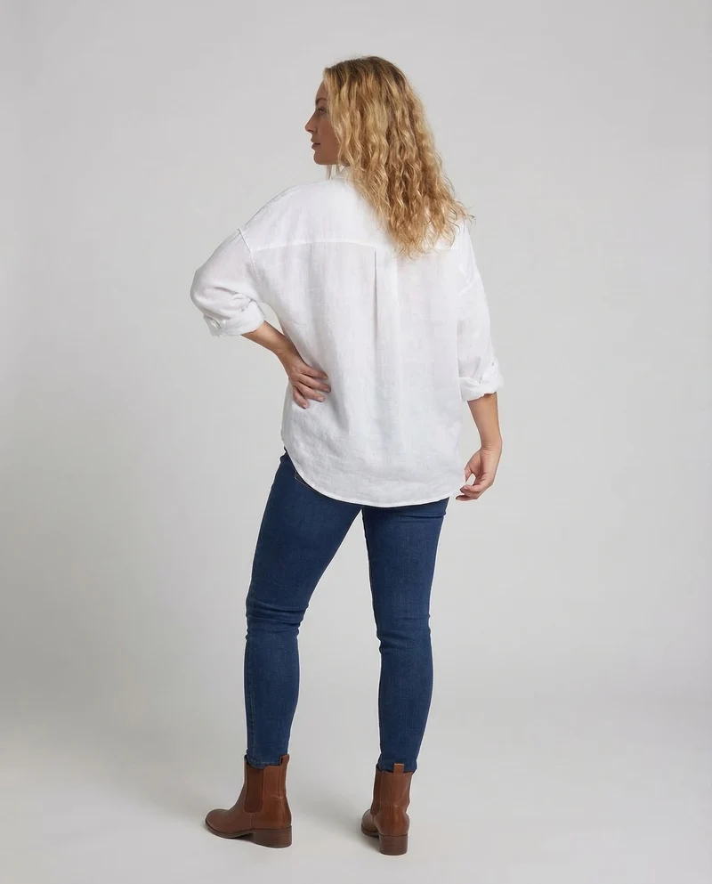Damen Kaftan-Leinenbluse Krempelärmel