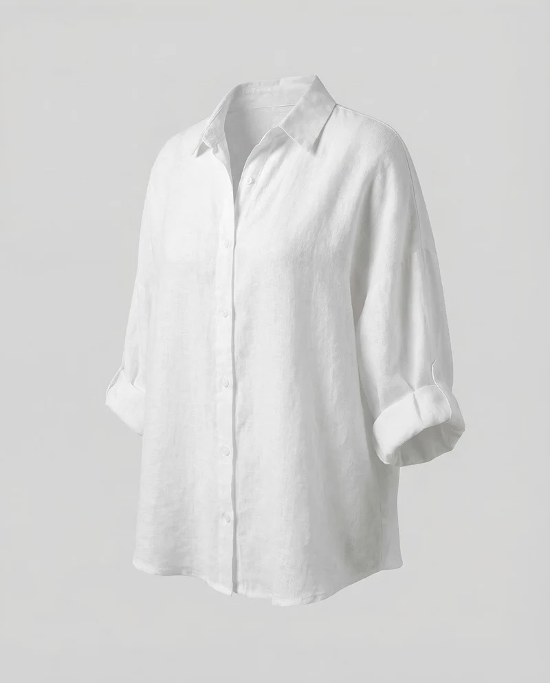 Damen Kaftan-Leinenbluse Krempelärmel