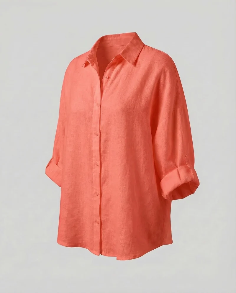 Damen Kaftan-Leinenbluse Krempelärmel