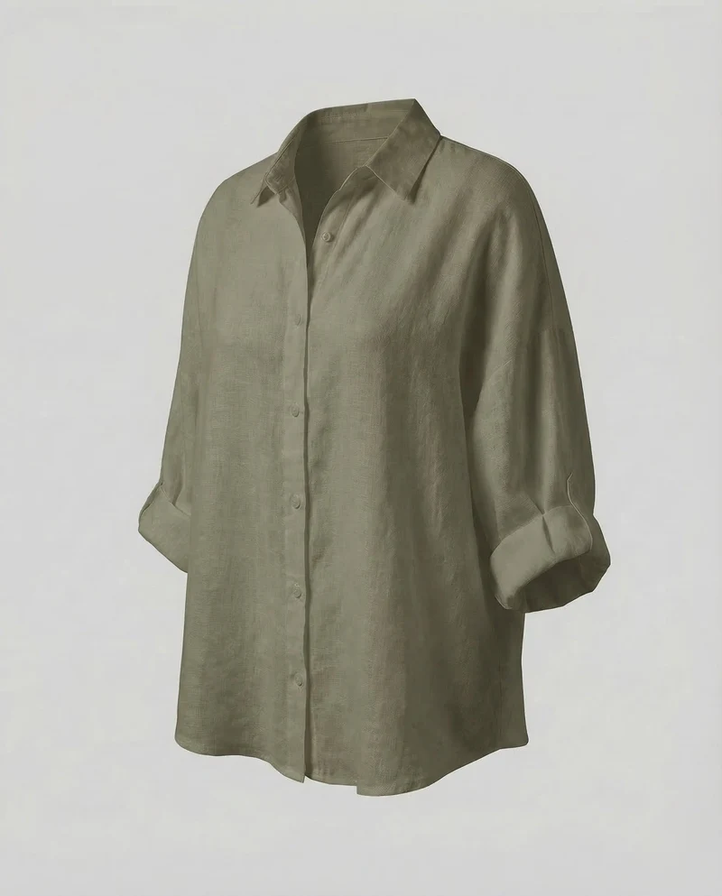 Damen Kaftan-Leinenbluse Krempelärmel