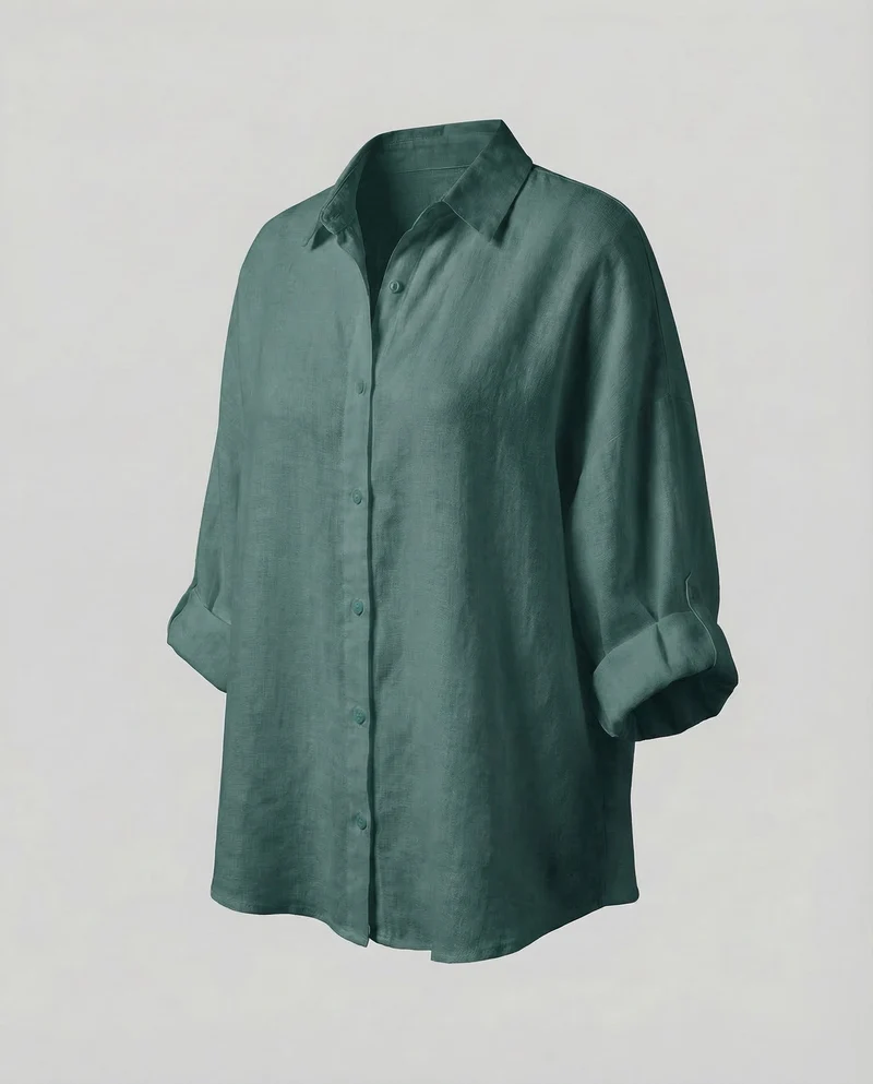 Damen Kaftan-Leinenbluse Krempelärmel