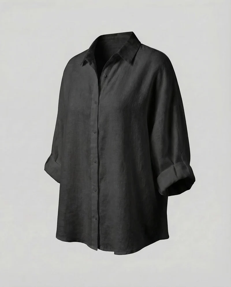 Damen Kaftan-Leinenbluse Krempelärmel