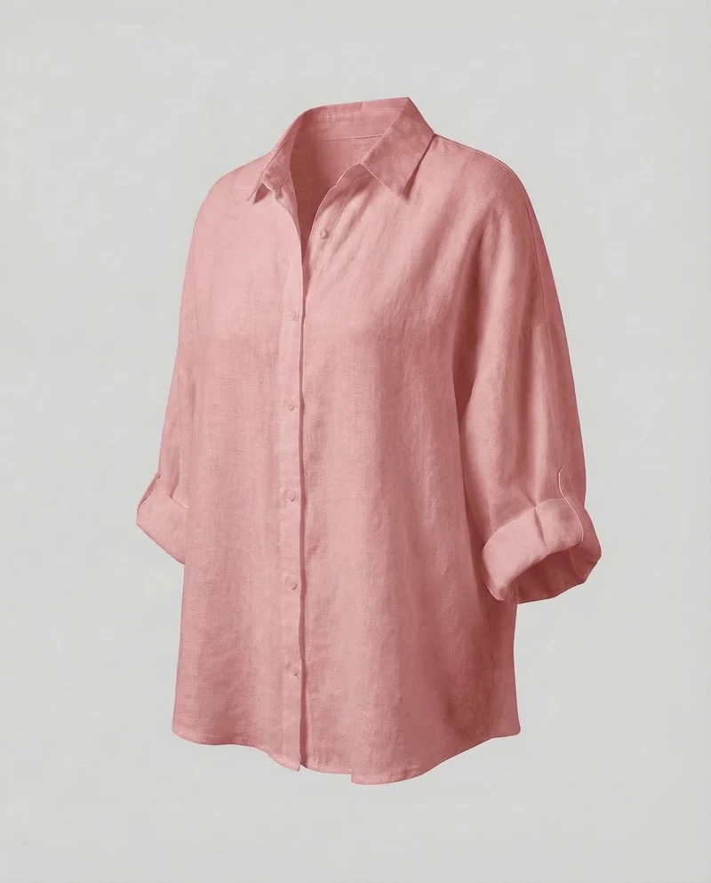 Damen Kaftan-Leinenbluse Krempelärmel