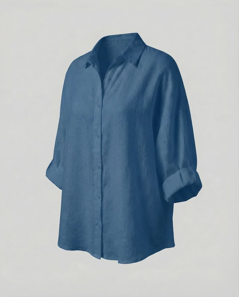 Damen Kaftan-Leinenbluse Krempelärmel