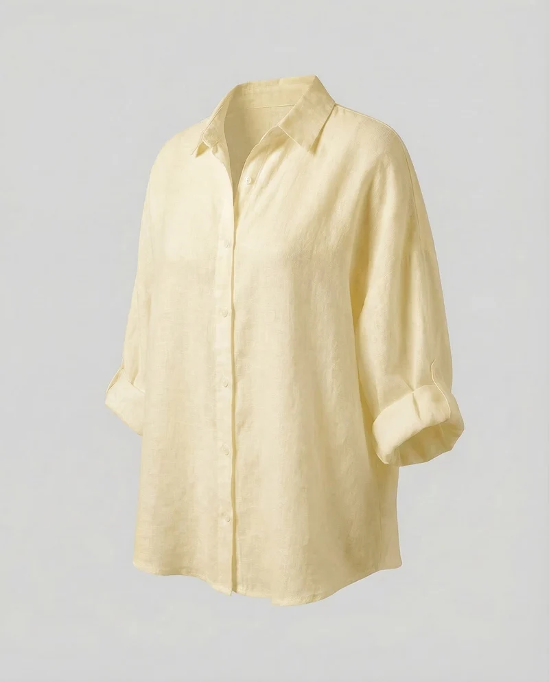 Damen Kaftan-Leinenbluse Krempelärmel