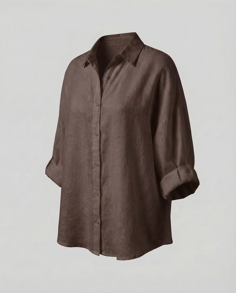 Damen Kaftan-Leinenbluse Krempelärmel