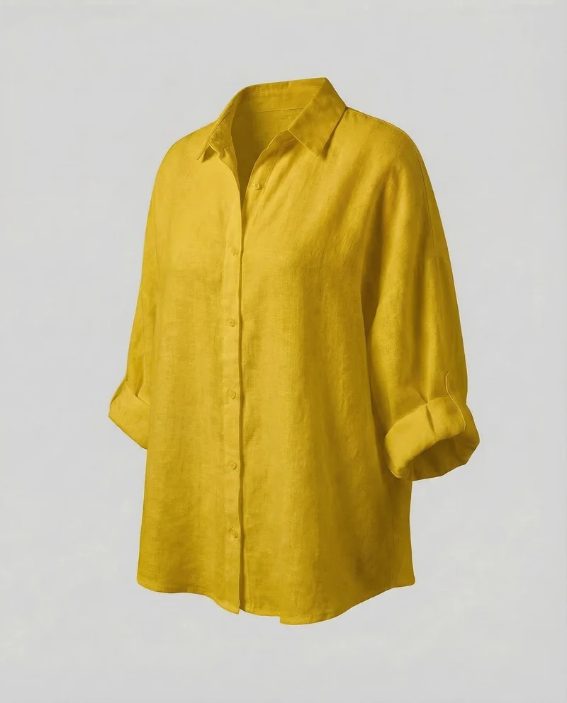 Damen Kaftan-Leinenbluse Krempelärmel