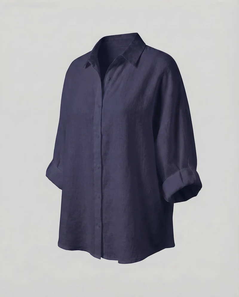Damen Kaftan-Leinenbluse Krempelärmel