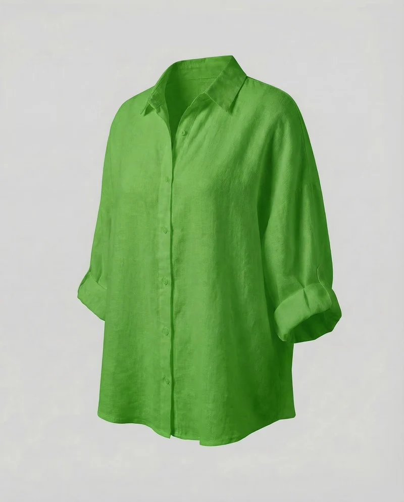 Damen Kaftan-Leinenbluse Krempelärmel