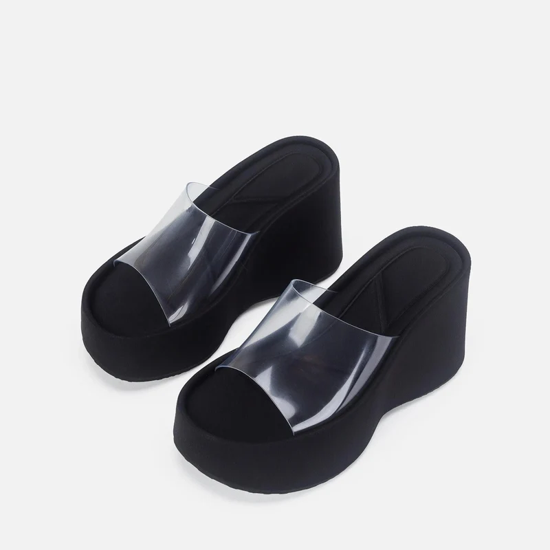 Translucent platform sandals with ankle strap