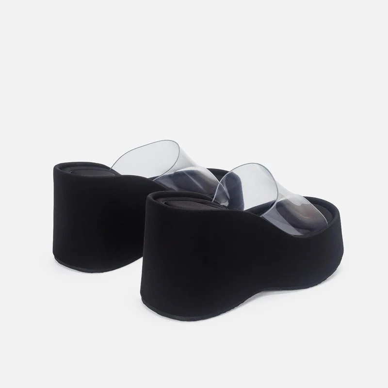 Translucent platform sandals with ankle strap