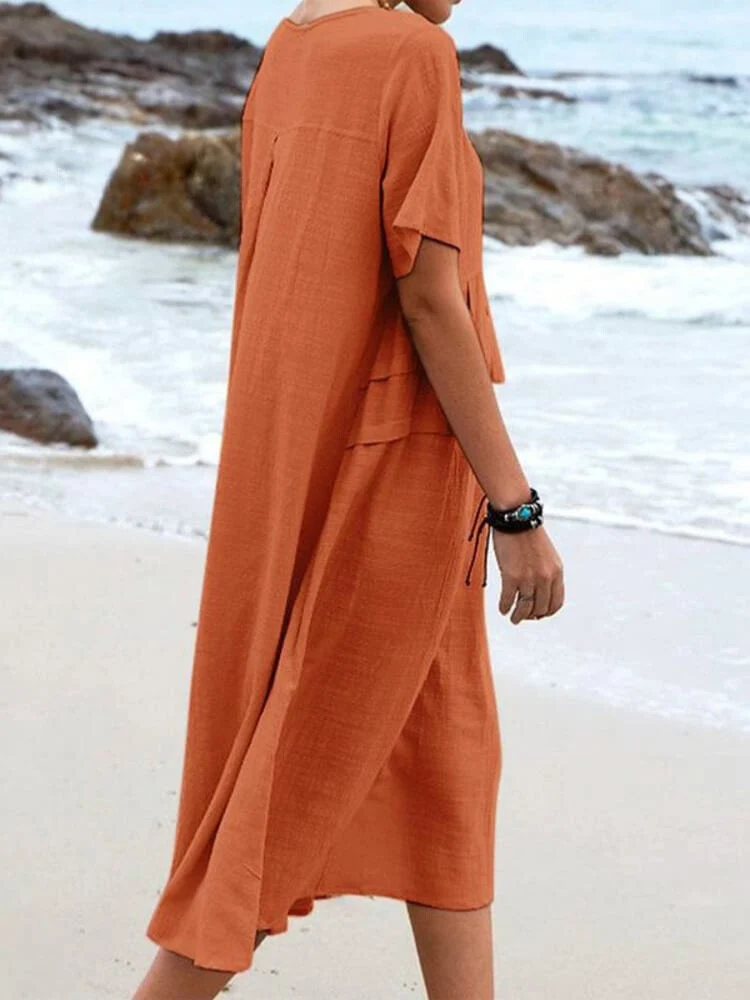 Einfache Casual Baumwolle Kleid