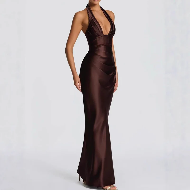 Damen Elegantes langes Abendkleid mit tiefem V-Ausschnitt Nord Taschen