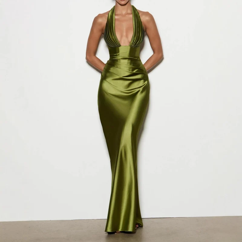 Damen Elegantes langes Abendkleid mit tiefem V-Ausschnitt Nord Taschen