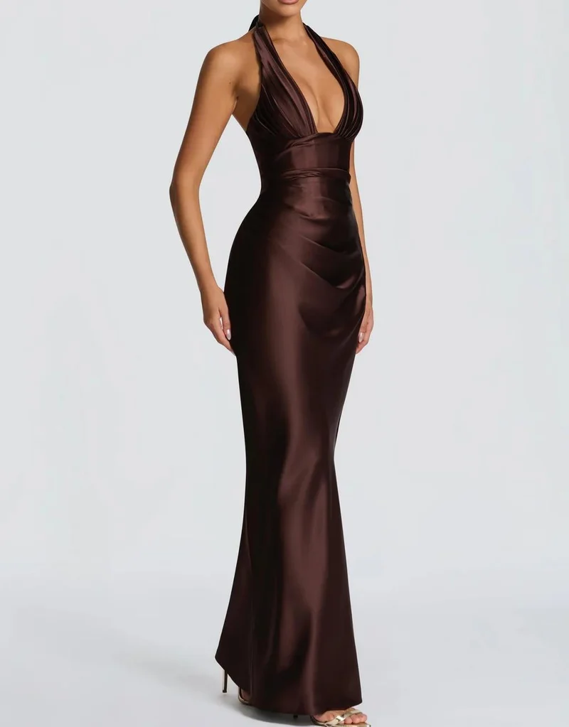 Damen Elegantes langes Abendkleid mit tiefem V-Ausschnitt Nord Taschen