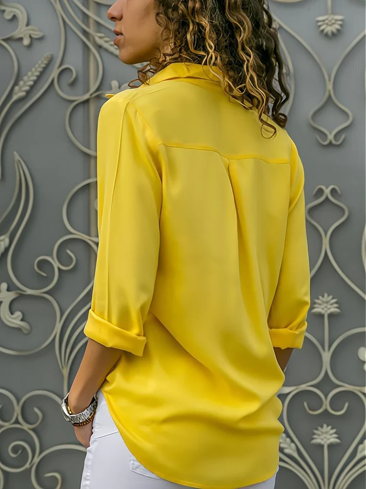 Klassische Knopfleistenbluse mit Langen Ärmeln für Damen