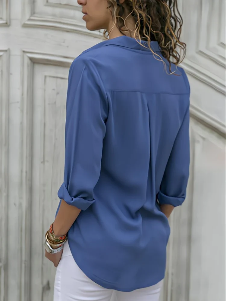 Klassische Knopfleistenbluse mit Langen Ärmeln für Damen