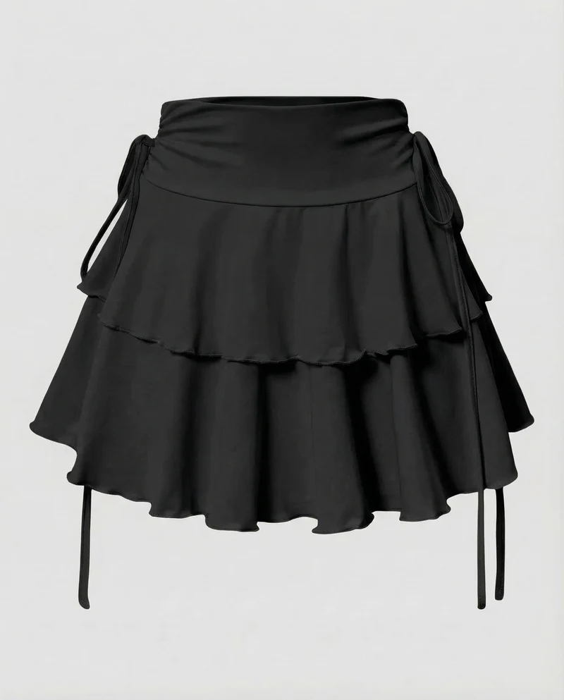 Damen Minirock Stufen Volant