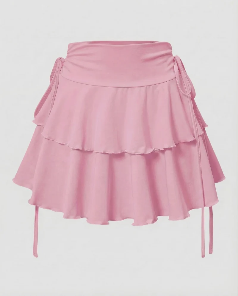 Damen Minirock Stufen Volant