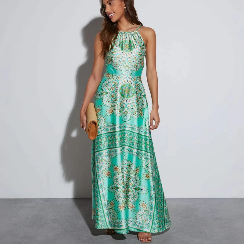 Damen Maxikleid mit verspielt floralem Design und schwingendem Rock Nord Taschen