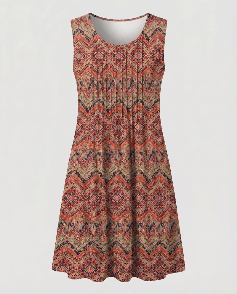 Damen Swing-Midikleid Blattprint Seitentaschen Viskose-Mix