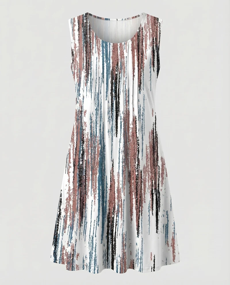 Damen Swing-Midikleid Blattprint Seitentaschen Viskose-Mix