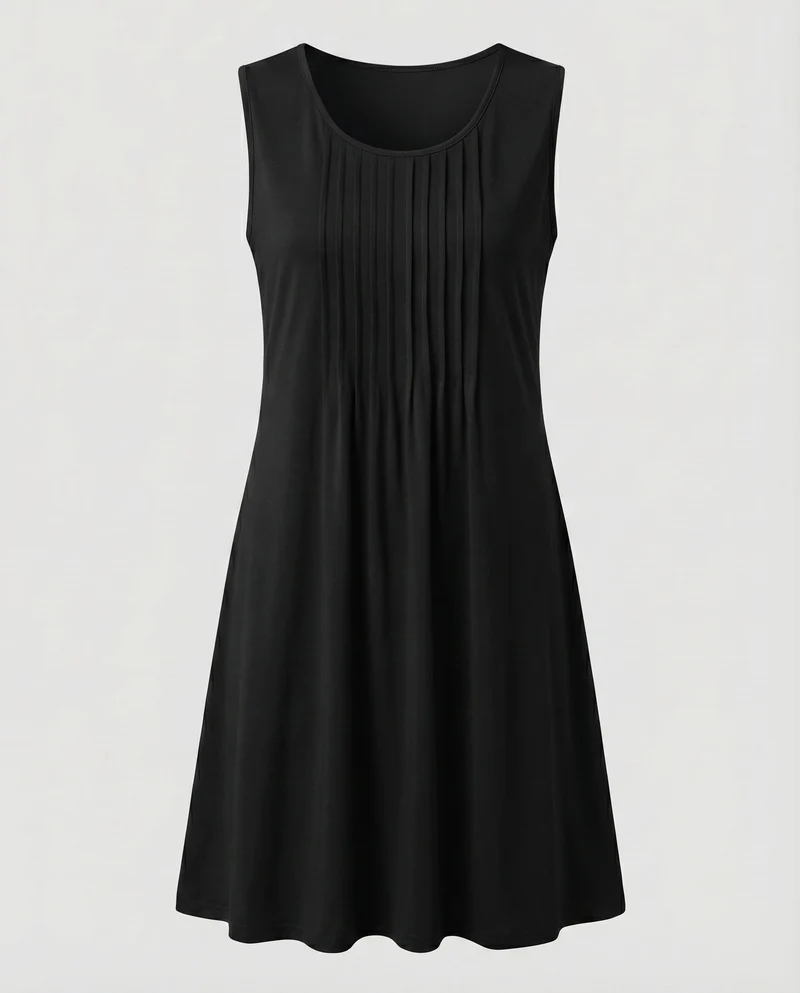 Damen Swing-Midikleid Blattprint Seitentaschen Viskose-Mix