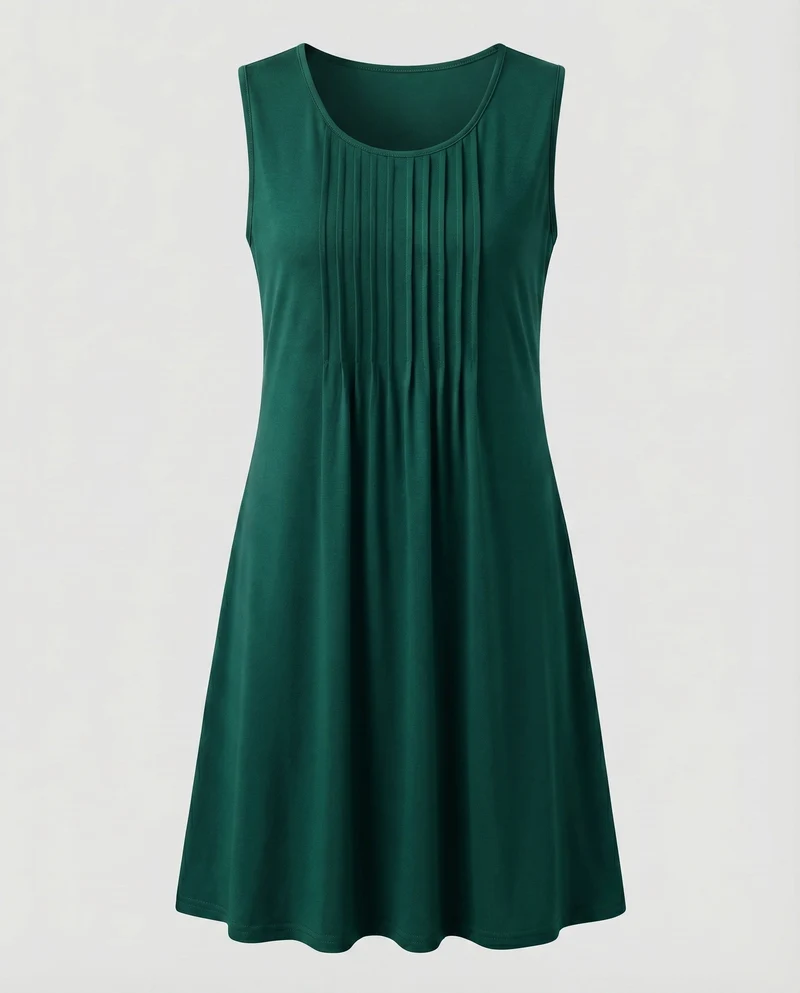 Damen Swing-Midikleid Blattprint Seitentaschen Viskose-Mix