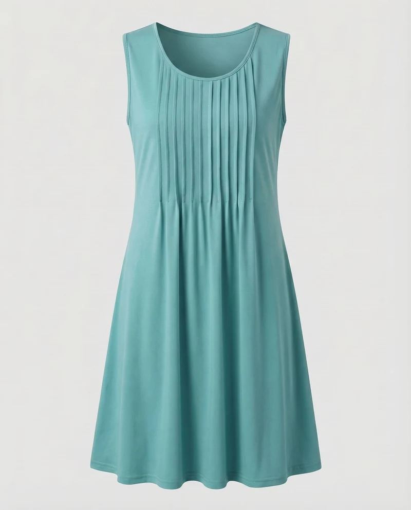 Damen Swing-Midikleid Blattprint Seitentaschen Viskose-Mix