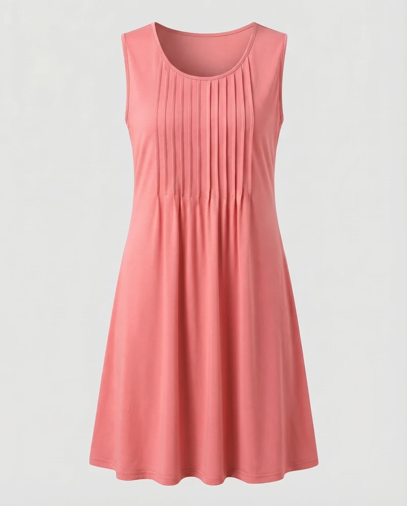 Damen Swing-Midikleid Blattprint Seitentaschen Viskose-Mix