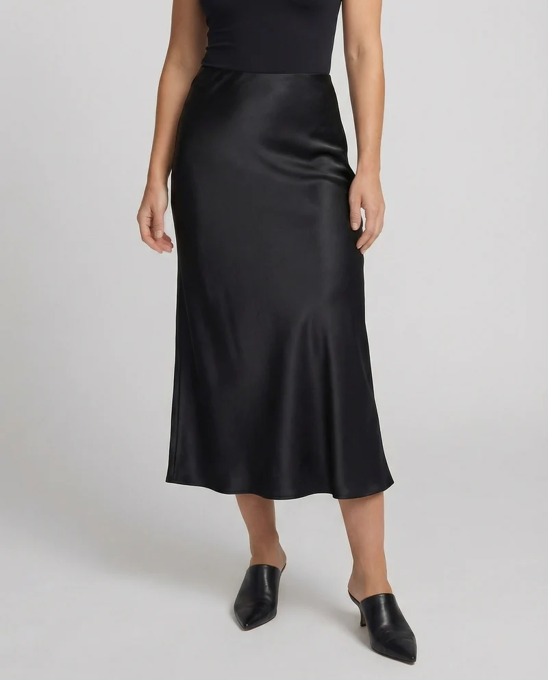 Satinrock Schwarz Damen Maxi Elegant und fließend