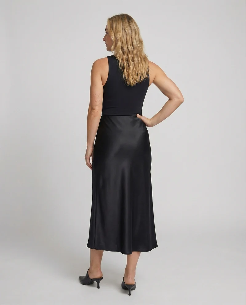 Satinrock Schwarz Damen Maxi Elegant und fließend
