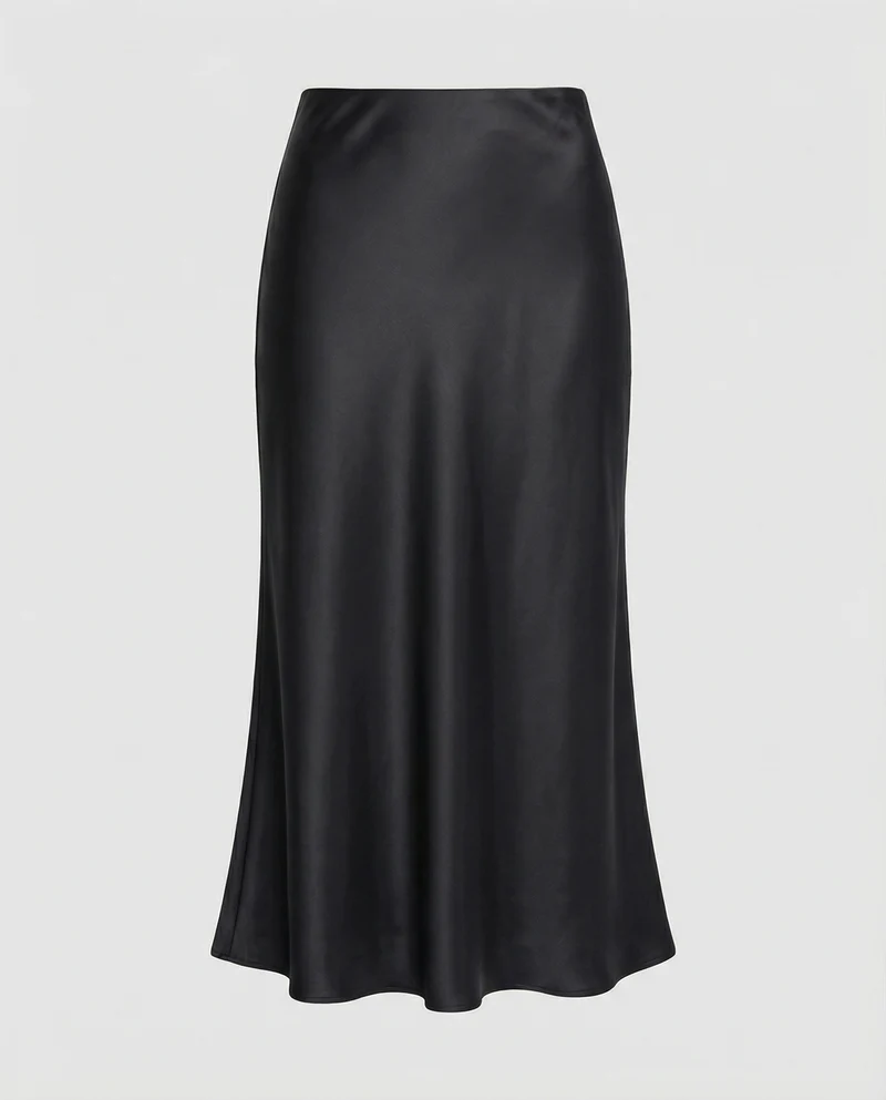 Satinrock Schwarz Damen Maxi Elegant und fließend