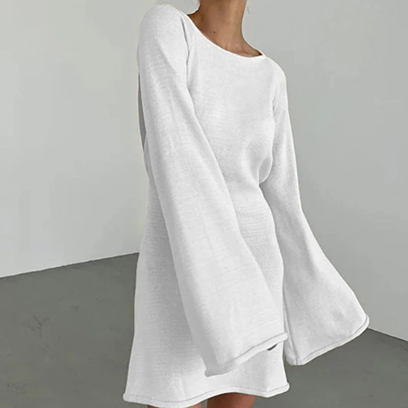 Damen elegantes Strickkleid mit weitem Ärmel und figurbetonter Silhouette